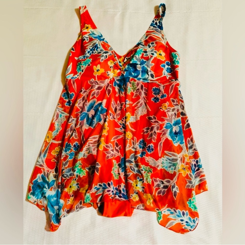 Vibrant Red and Blue Floral Asymmetrical Camisole